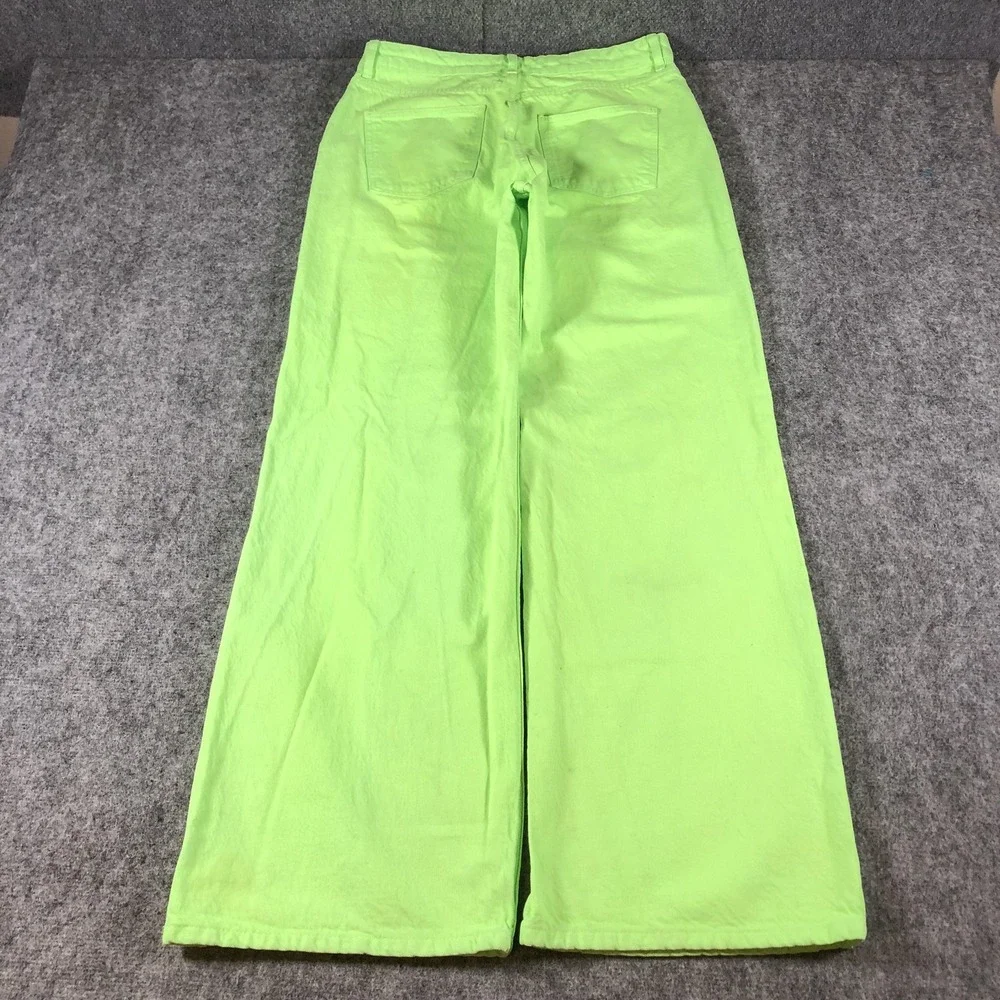Zara Women's 8 Neon Green The Boogie Pant High Rise Wide Leg Jeans - Picture 10 of 10